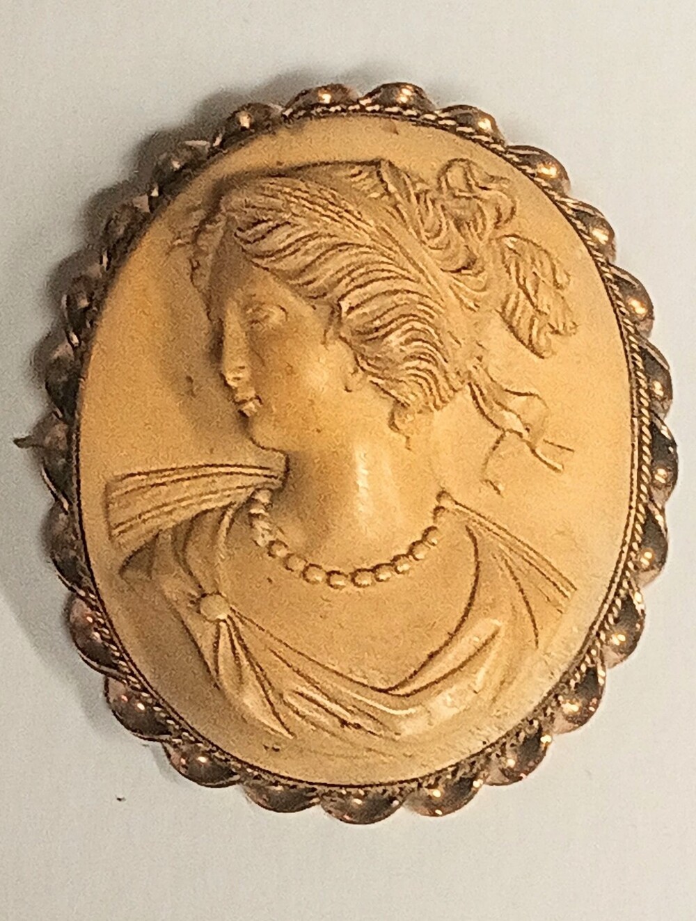 Antique Victorian Lava Cameo Brooch Left Facing High Relief Rare Gold Tone